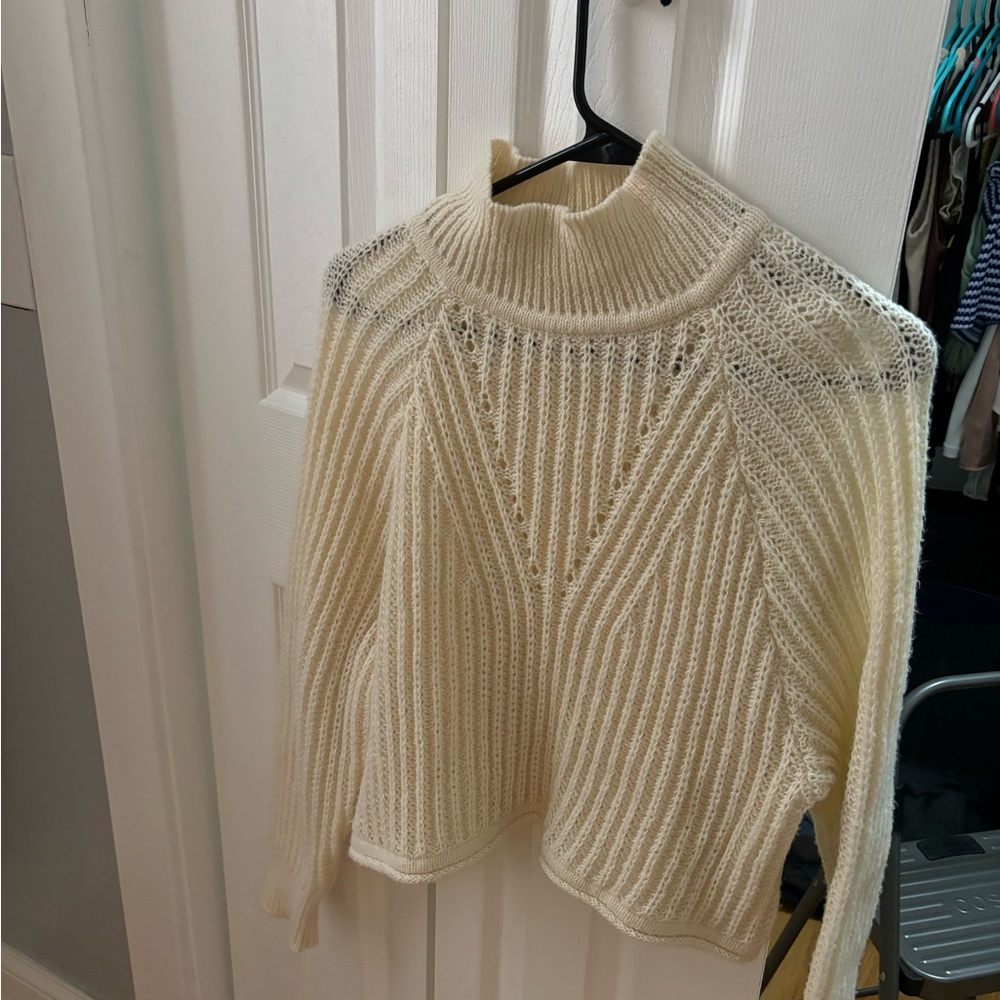 Altar'd State Cream Cowl Neck Sweater with Geometric Knit